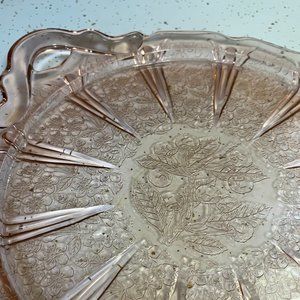 JEANETTE GLASS COMPANY Vintage Depression Glass Pink Cake Platter with 2 Handles